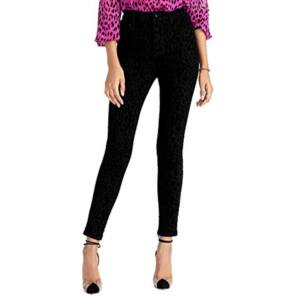 RACHEL Rachel Roy Denim Velvet Animal Print Skinny Jeans Black